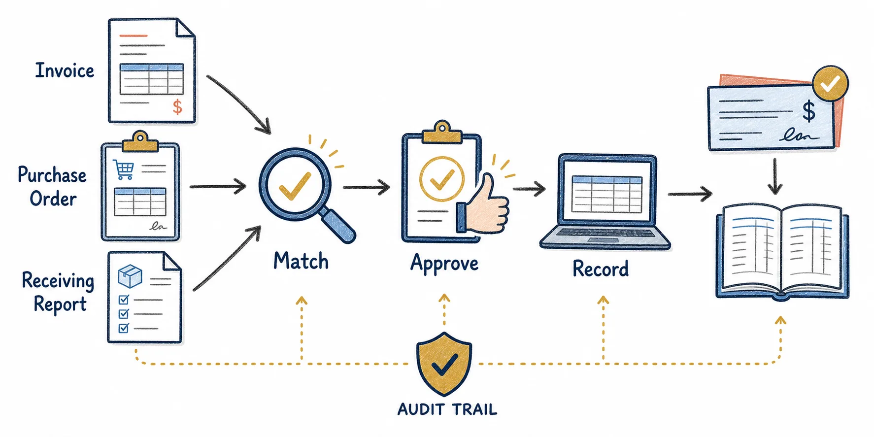 Three-way match in invoice processing